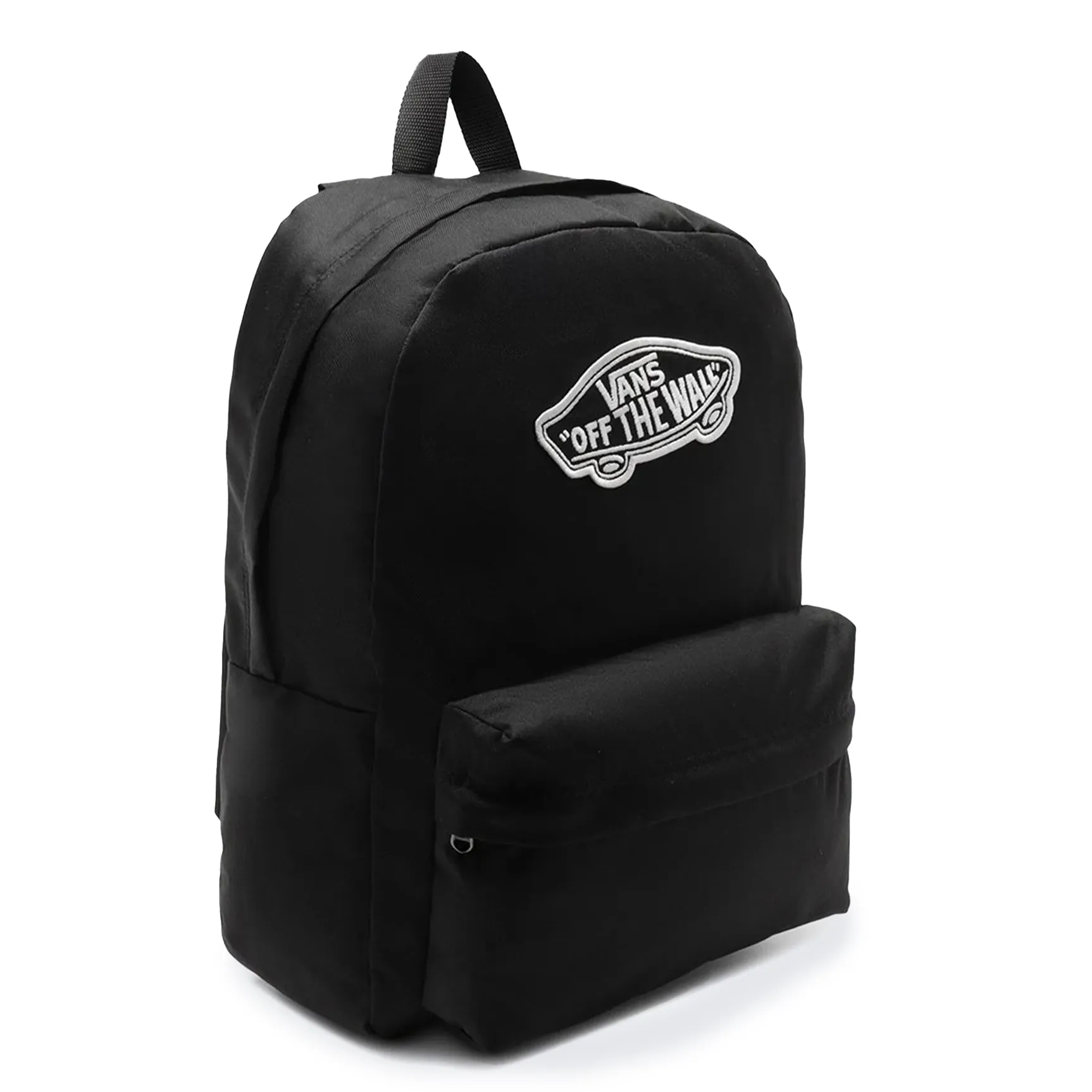 Mochila Vans Old Skool Classic preta vista lateral mostrando detalhes do zíper e bolso